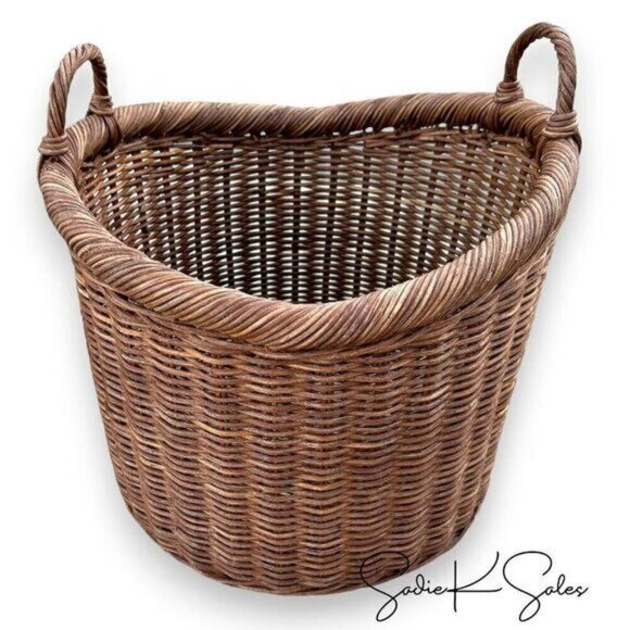 Round Vintage French Tall Wicker Rattan Basket - Threshold Studio McGee - Picture 5 of 5